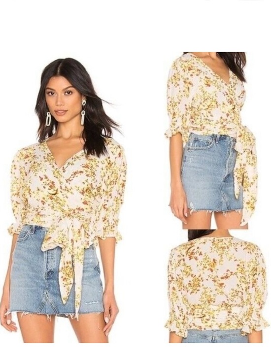 Faithfull the Brand Tops - Faithfull the Brand Mali Wrap Top in Off White Goldie Top